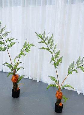 仿真绿植金色猴头蕨中式禅意落地造景室内假植物盆栽客厅装饰摆件