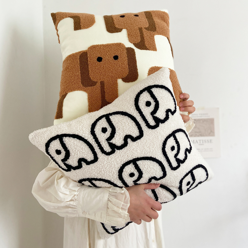 卡通大象刺绣抱枕套客厅沙发靠垫