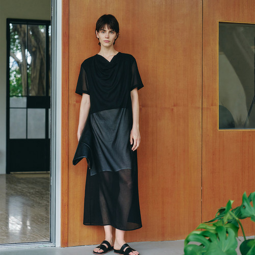 COLINE CONCISE｜日本进口棉纱黑色两件套连衣裙