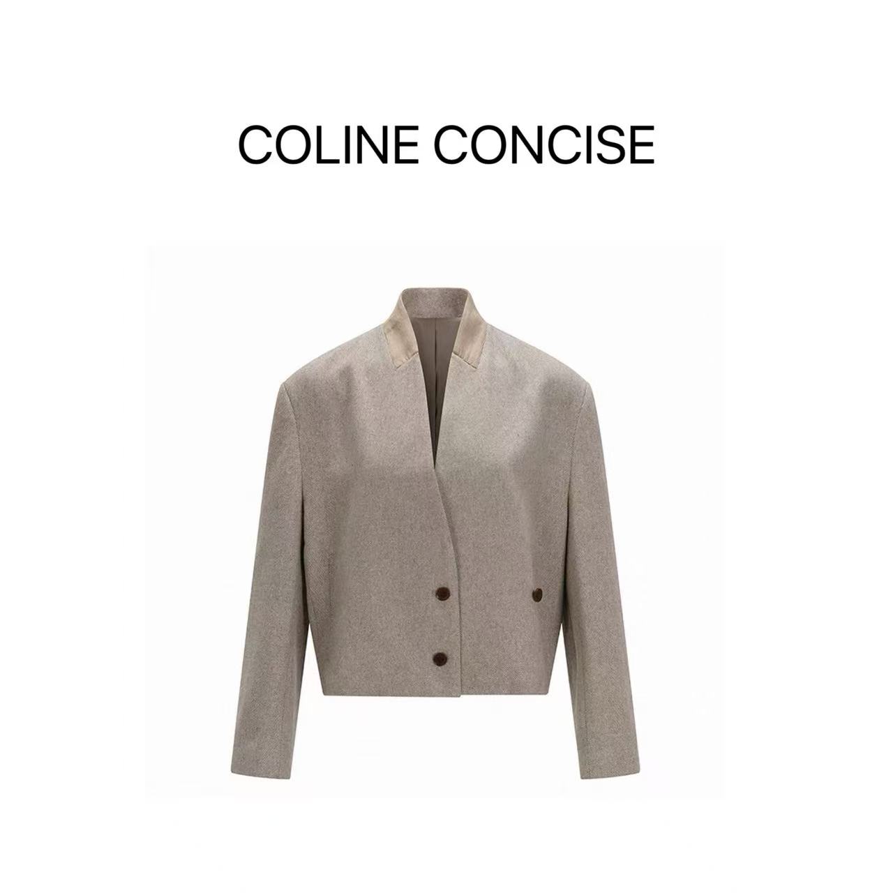 COLINE CONCISE 绵羊毛无领外套设计西装外套+七分裤时髦套装25FW