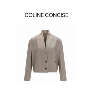 COLINE CONCISE 绵羊毛无领外套设计西装外套+七分裤时髦套装25FW