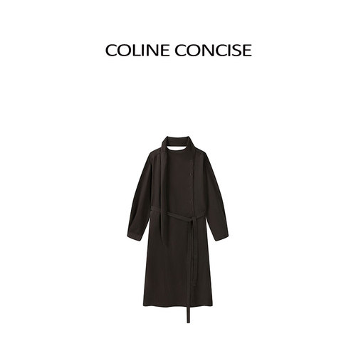 COLINE CONCISE 设计感飘带不规则斜扣连衣裙