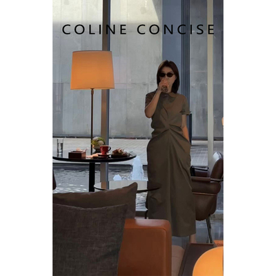 2025SS府绸长绒棉翻领收腰小众设计连衣裙X66137