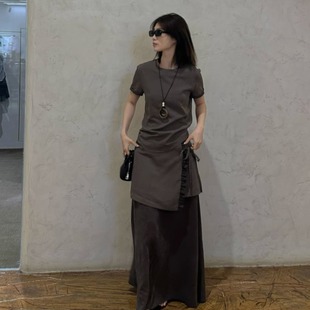 COLINE CONCISE 25SS 小众设计款不规则上衣+系带半裙套装X66091