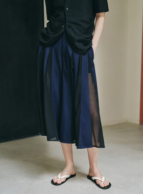 COLINE CONCISE 小众设计师设计感/藏蓝拼接造型感五分裤