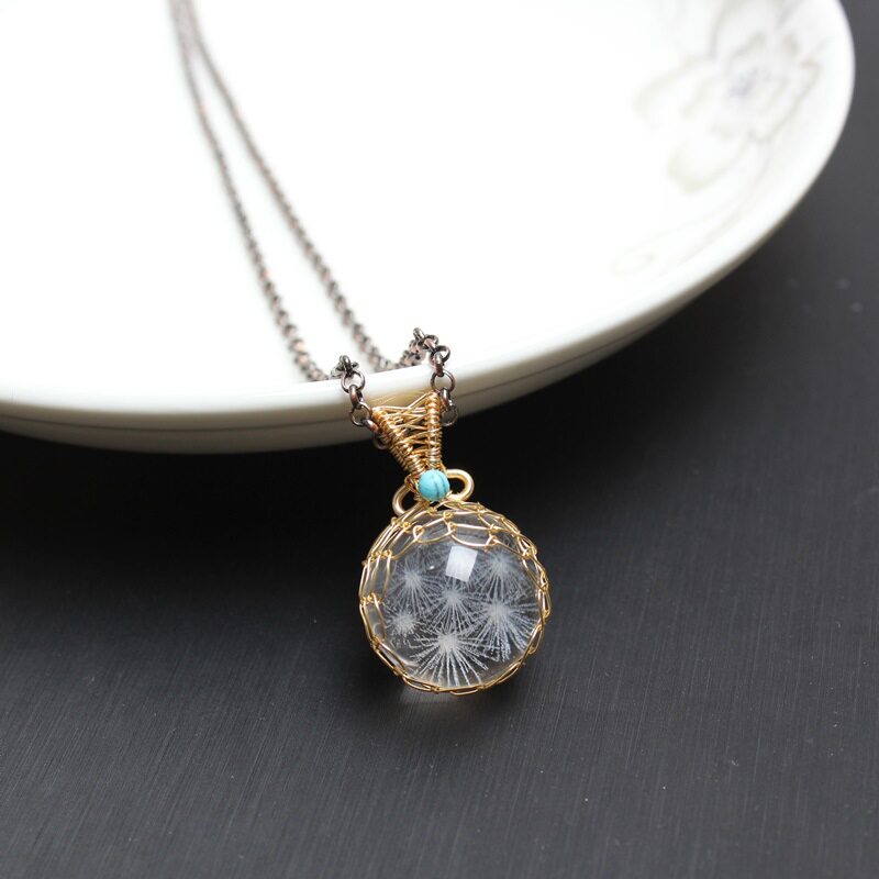 天然白水晶内雕白幽灵吊坠毛衣链diy手工项链单珠白水晶球吊坠