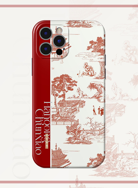 新中式中国风适用iphone16pro max拼色红苹果15 Plus红色14复古13原创设计12个性11手机壳全包软壳防摔小众