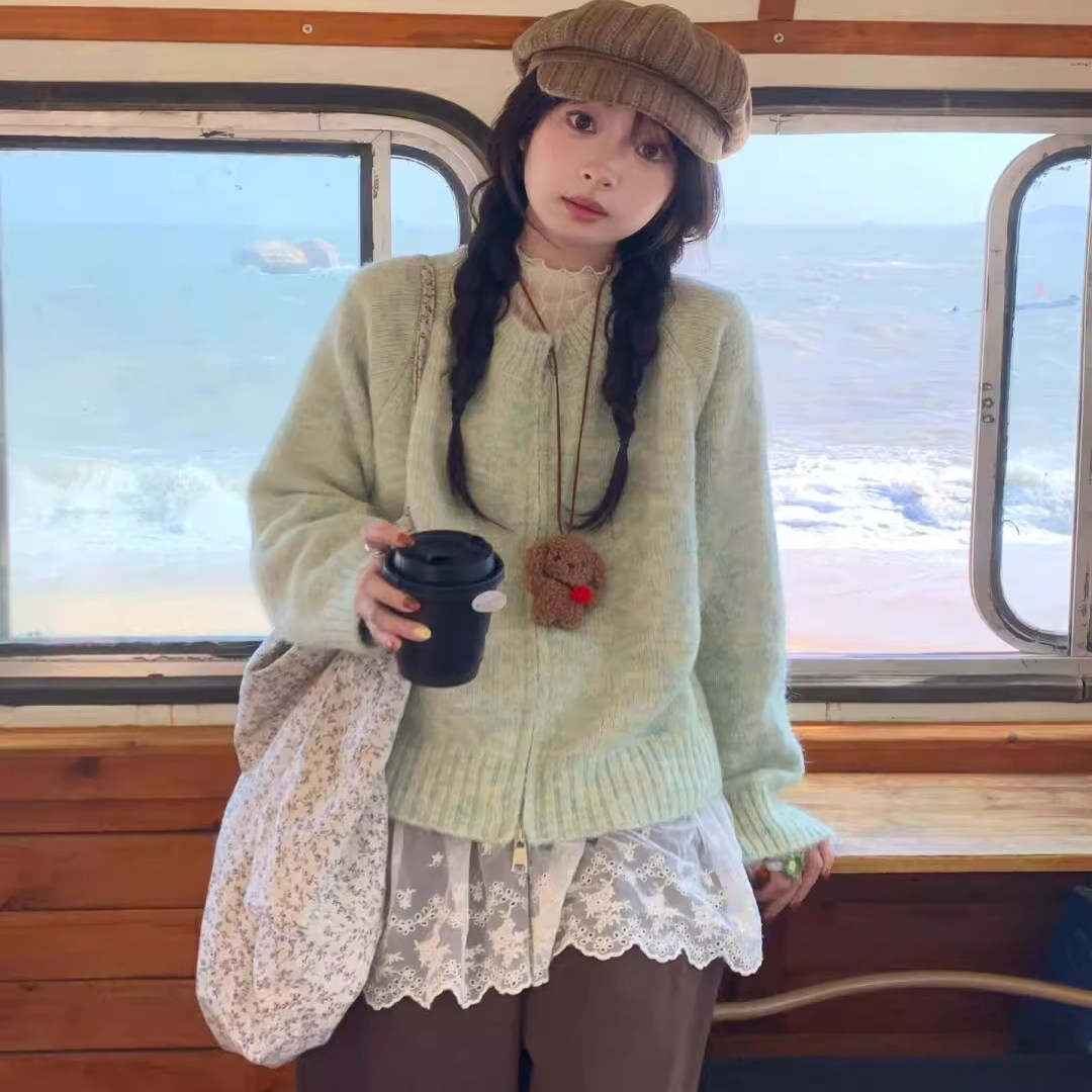 2025春秋新款韩版宽松慵懒风圆领套头毛衣女百搭针织衫上衣