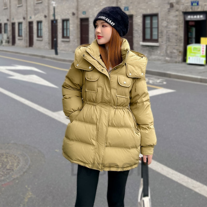 羽绒服女中长款2025新款冬季加厚收腰小个子新国标90鸭绒外套显瘦