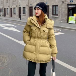 羽绒服女中长款2025新款冬季加厚收腰小个子新国标90鸭绒外套显瘦