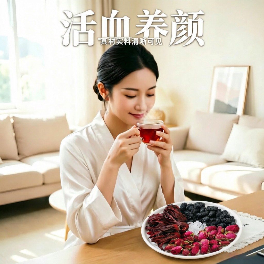 桑葚玫瑰洛神花茶女神花青素养颜饮品玫瑰花茶女生滋阴组合养生茶