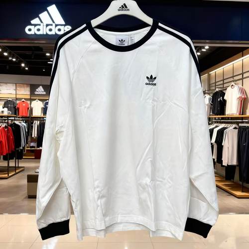 ADIDAS阿迪达斯正品条纹圆领针织长袖条纹运动休闲T恤 KE5825