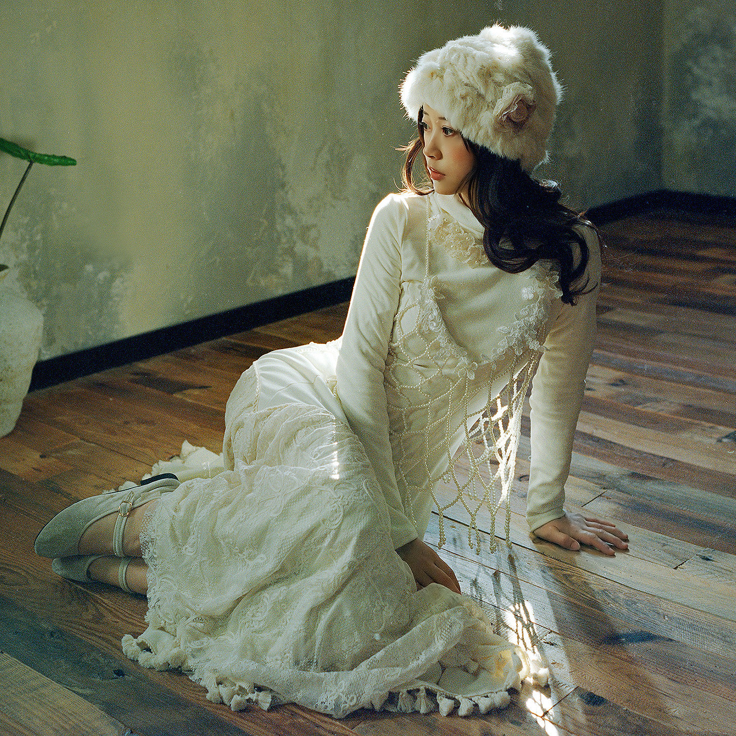 云分子原创甜美森系珍珠蕾丝吊带