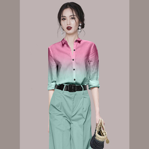 RM18701#夏季新款时尚短袖直筒长裤高腰通勤纯色套装