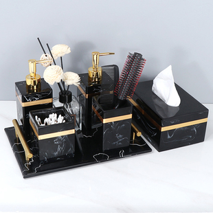 轻奢大理石纹卫浴洗漱套件洗手液瓶纸巾盒托盘组合样板房浴室套件