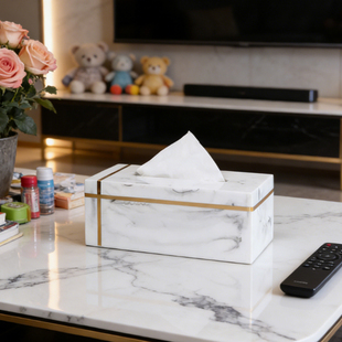 ins风客厅轻奢高档抽纸盒卫生间纸巾盒北欧大理石纹理可定制logo