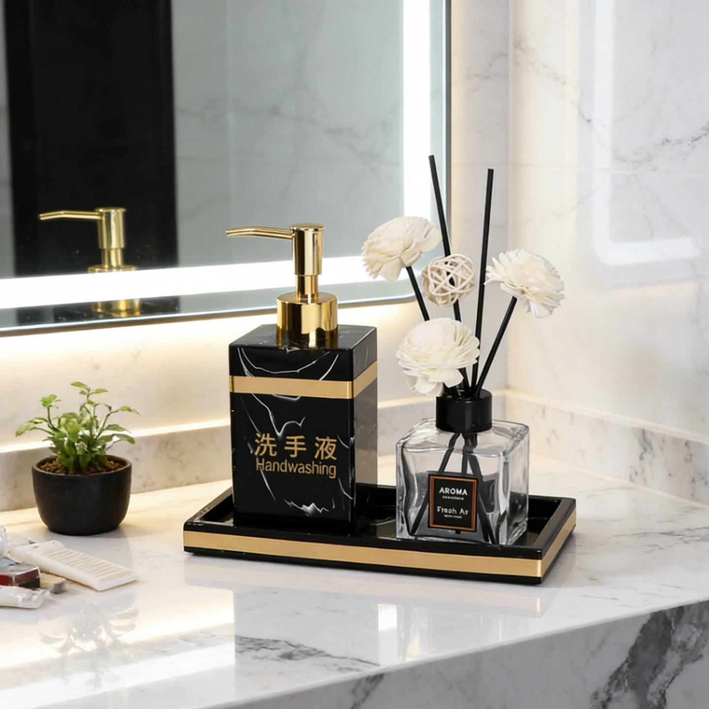 洗手液按压瓶套装洗手台托盘高档酒店浴室乳液分装瓶套装ins