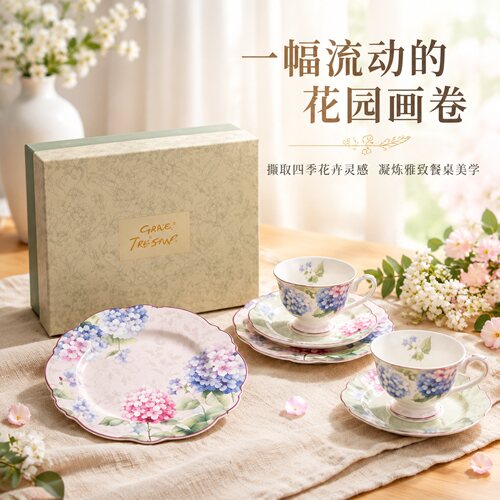 三环礼瓷秘密花园6头杯碟盘礼盒