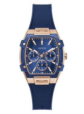 代购GUESS女士腕表计时日期星期24小时蓝色硅胶带金属壳多表盘