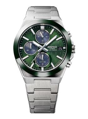 代购卡西欧男女腕表计时夜光日期测速金属防水钢带绿色商务运动