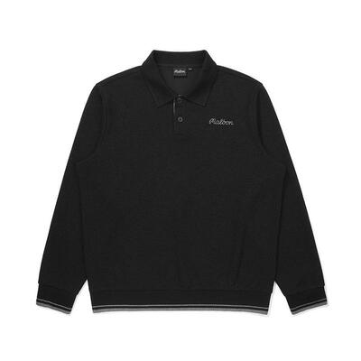 代购MALBON GOLF男士长袖Polo衫保暖透气舒适易打理黑色聚酯纤维