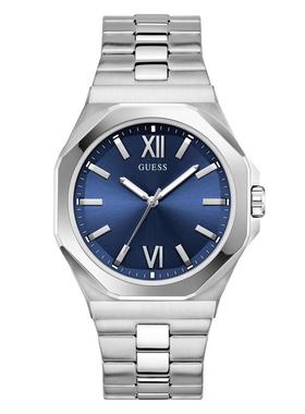 代购GUESS男士腕表计时夜光防水日期金属钢带蓝色罗马刻度商务