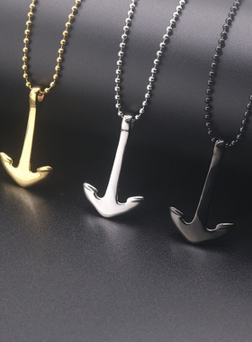 海军风手犒鱼钩船锚吊坠复古怀旧潮情侣钛钢锁骨颈项链百搭挂饰品