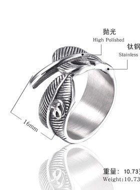 高桥吾郎羽毛戒指复古男女尾戒叶子开口指环简约时尚潮牌情侣对戒