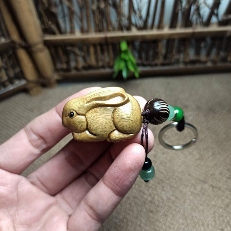 桃木兔子吊坠钥匙扣挂件 生肖小狗汽车紫黑檀原木手工创意挂饰