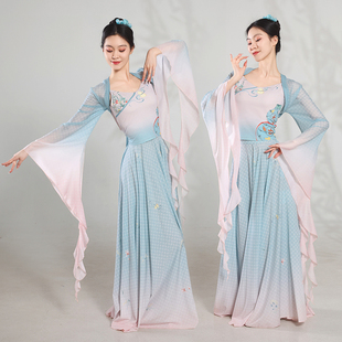 诗意花朵舞蹈服仙袂古风纱衣练功古典舞服飘逸护肩吊带大裙摆下裙