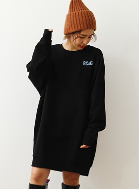 新款RCWB纯棉刺绣中长款包臀卫衣女士裙宽松秋冬直筒套头学院风