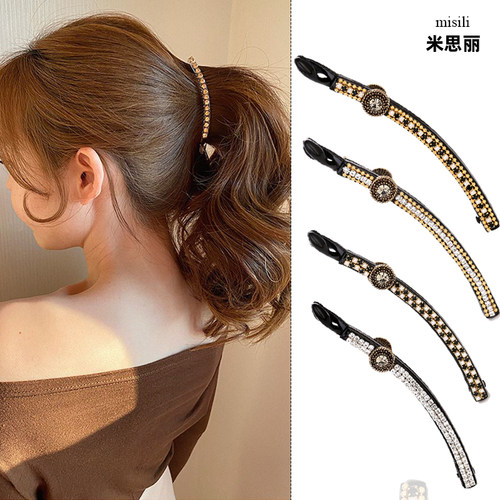 韩版简约镶钻竖夹马尾夹