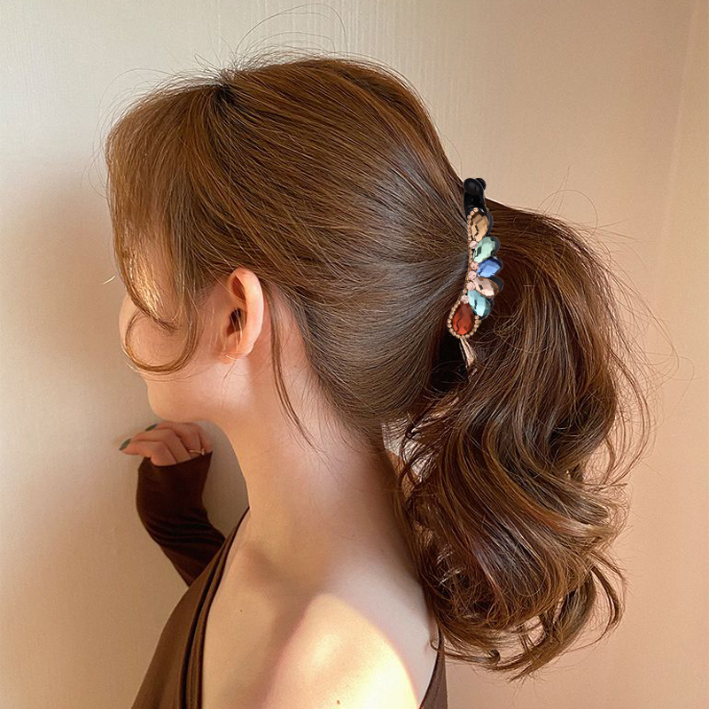 韩版水晶镶钻竖夹马尾发夹