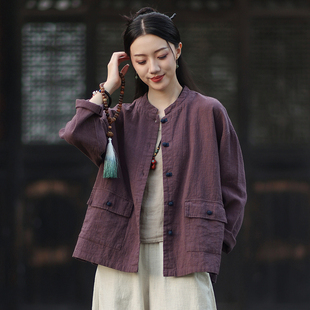 新中式上衣2026新款禅意女装文艺复古棉麻衬衫盘扣茶服秋开衫外套
