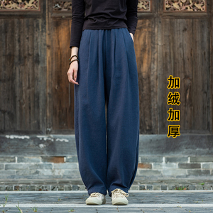 棉麻棉裤2023新款文艺显瘦休闲长裤加厚加绒灯笼裤女冬外穿保暖裤