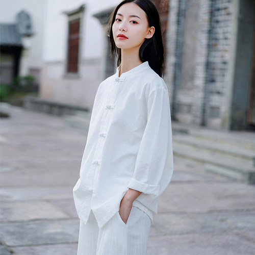 棉麻太极练功开衫立领盘扣外套