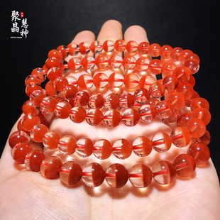 天然红兔毛聚宝盆手链男女士维纳斯满盆红水晶手串半盆送妈妈饰品