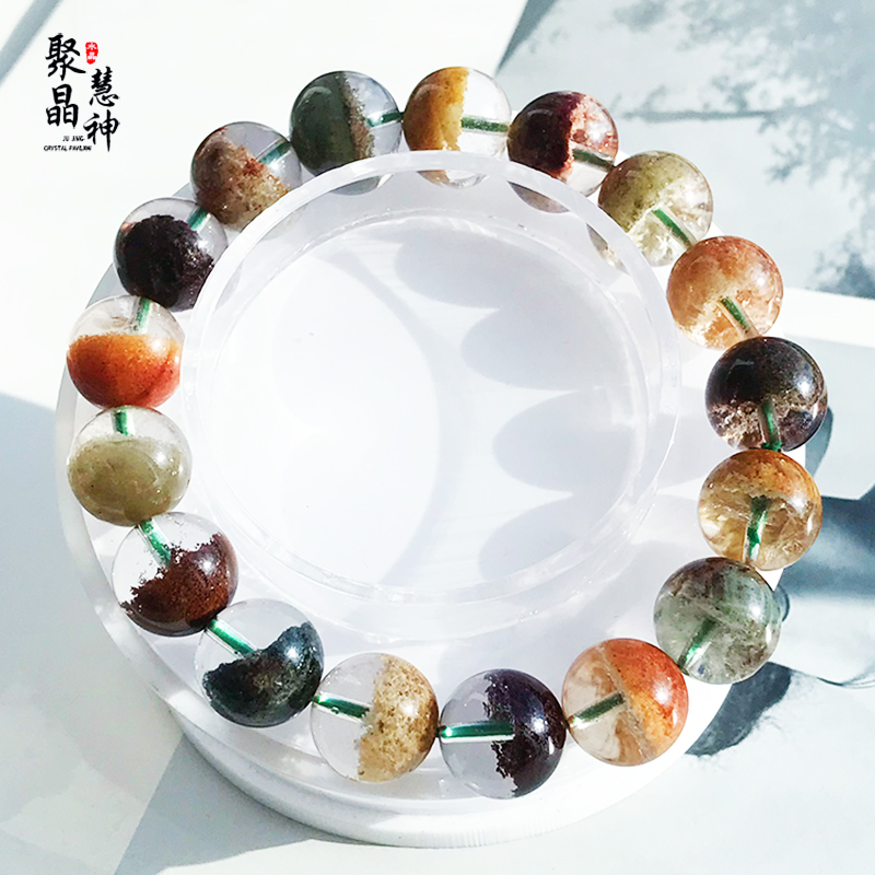 天然聚宝盆四季彩幽灵异象水晶