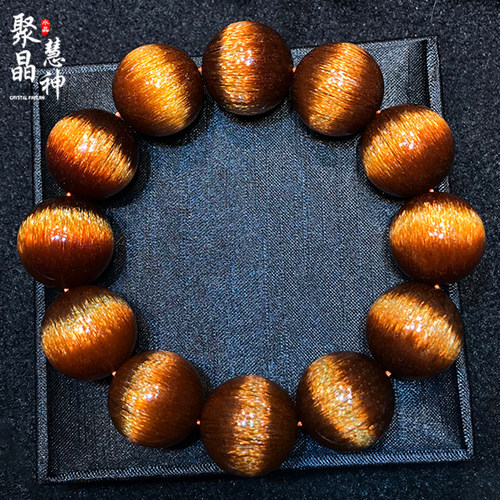 聚晶慧神天然铜发晶手串猫眼手链