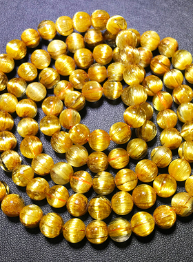 天然钛晶多圈手链板钛金发晶黄水晶顺发猫眼石男女108颗佛珠手串