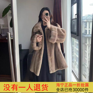 年轻款 貂皮大衣女水貂皮草中长款 宽松外套冬 全抽南瓜袖 在逃公主
