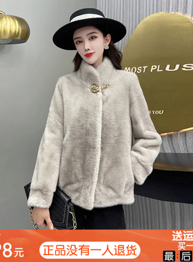 海宁皮草整貂皮水貂毛外套女短款小个皮毛一体小母貂裘皮大衣清仓