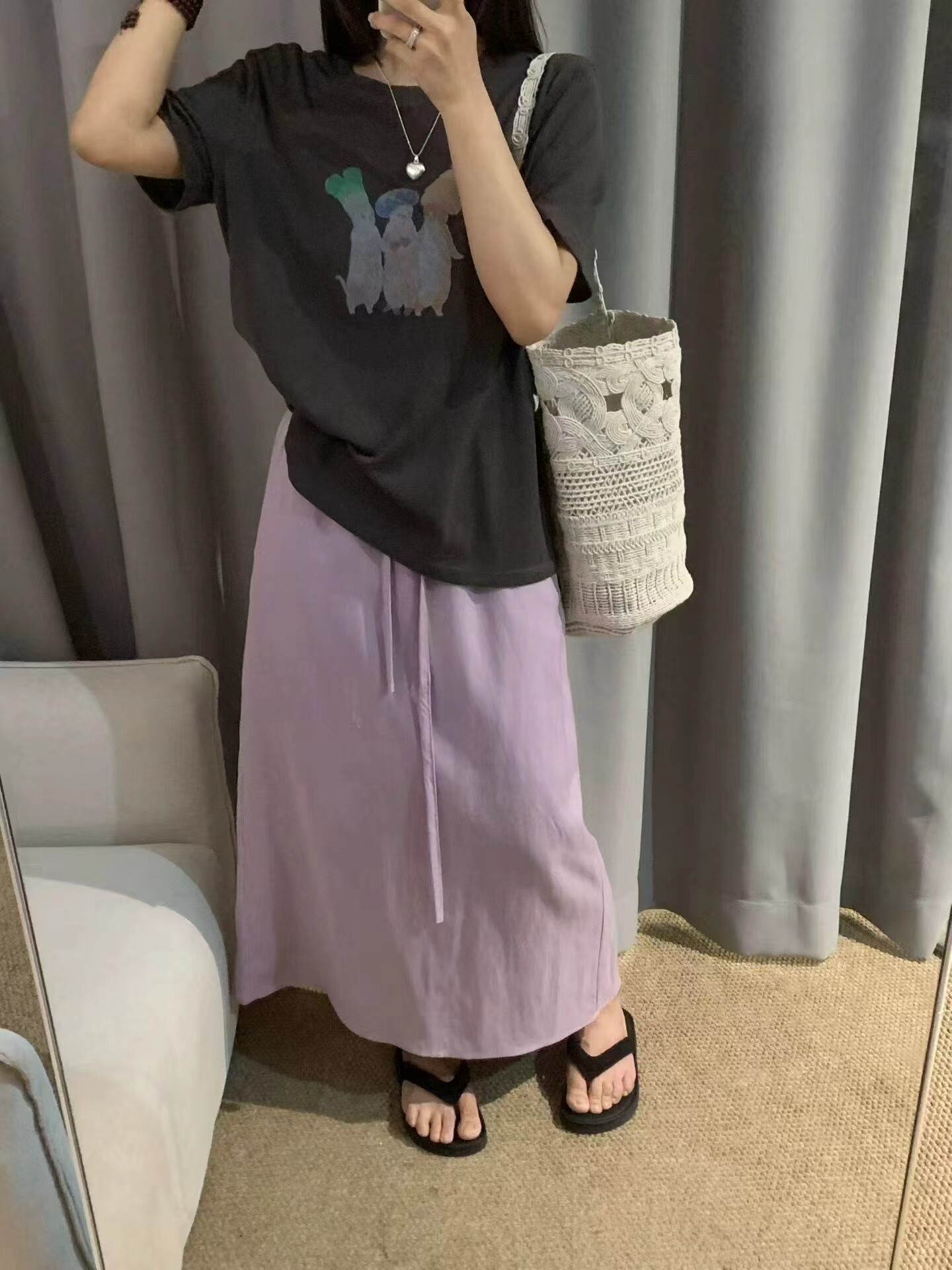 2026夏季新款韩版时尚圆领宽松显瘦百搭卡通长袖T恤女+半身裙套装