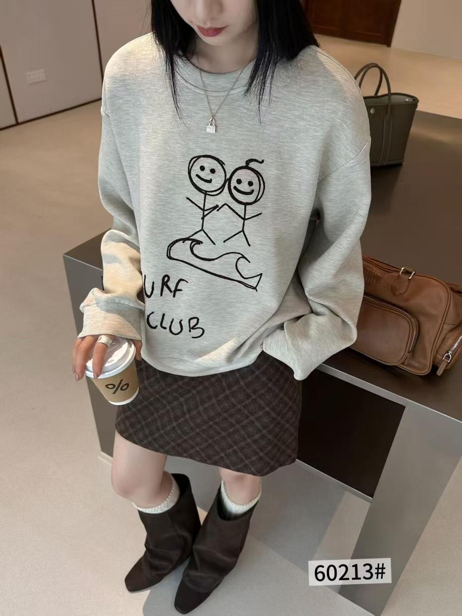 欧洲站2026秋季新韩版时尚圆领宽松显瘦百搭卡通字母长袖卫衣女