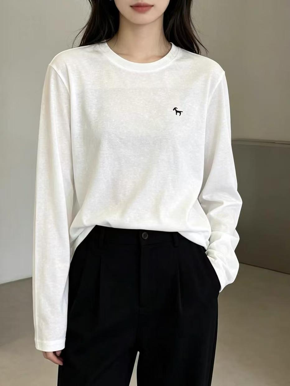 欧洲站2026秋季新韩版时尚圆领宽松显瘦百搭卡通印花长袖T恤女