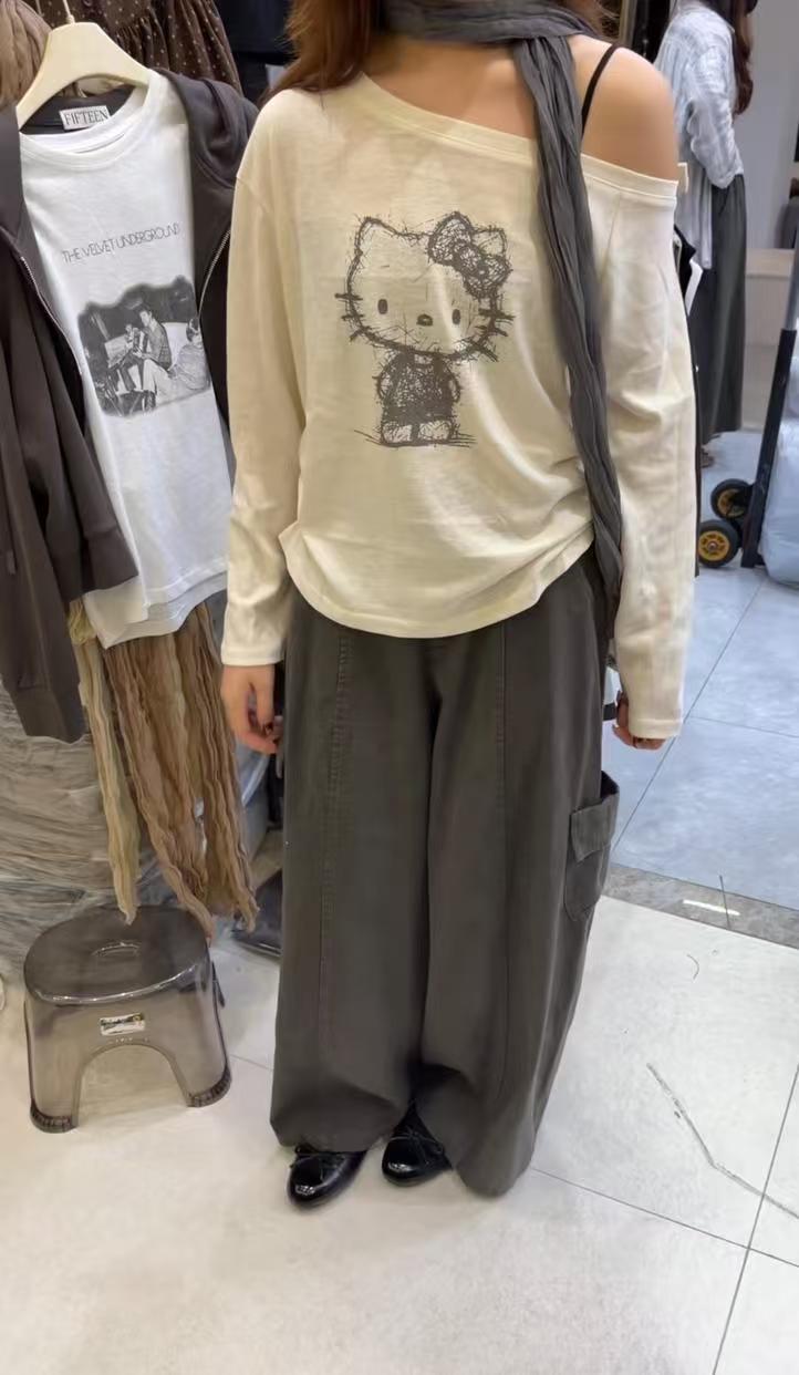 欧洲站2026秋季新韩版时尚圆领宽松显瘦百搭卡通印花长袖T恤女