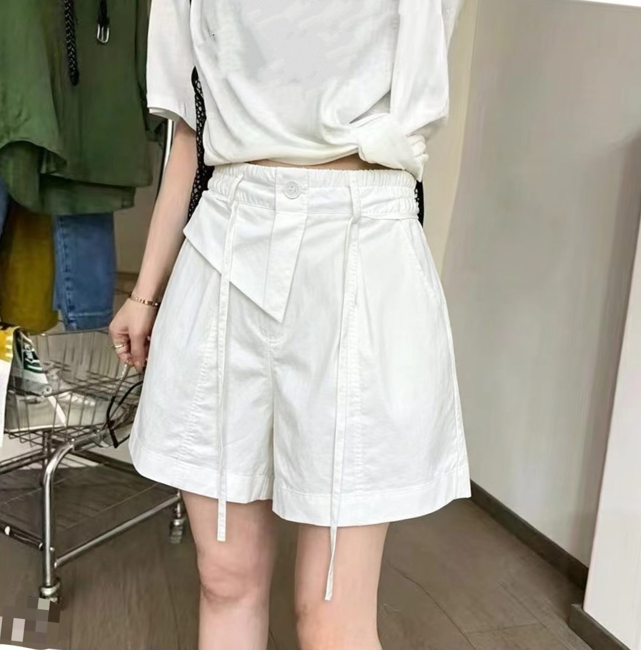 欧洲站2026夏季新韩版时尚高腰显瘦百搭松紧腰抽绳阔腿短裤女