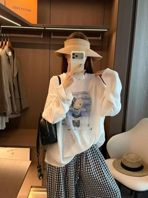 欧洲站2026秋季新韩版时尚圆领宽松显瘦百搭卡通印花长袖T恤女