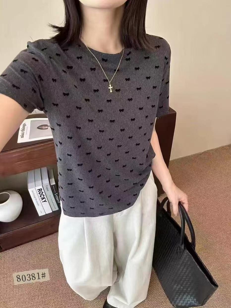 欧洲站2026秋季新韩版时尚圆领宽松显瘦百搭蝴蝶结短袖T恤女