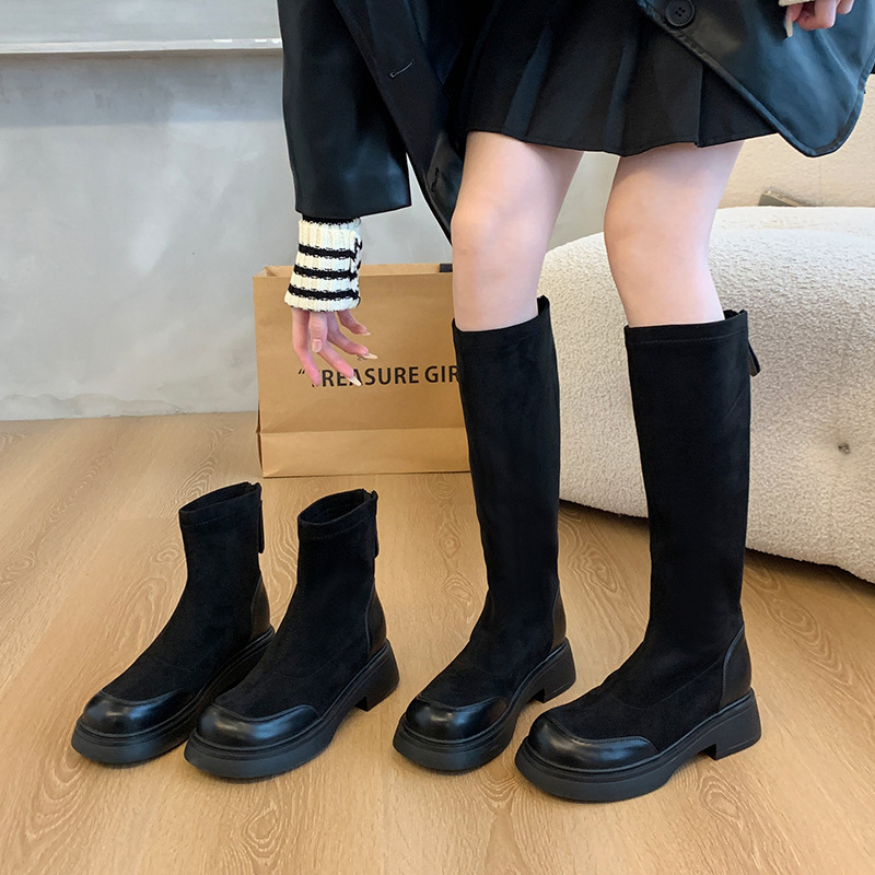 大筒围弹力瘦瘦靴胖mm加肥粗腿长筒靴大码女靴41到43粗跟厚底短靴